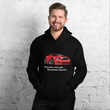 Unisex Hoodie American car with text In the silence of the night, the monsters come alive